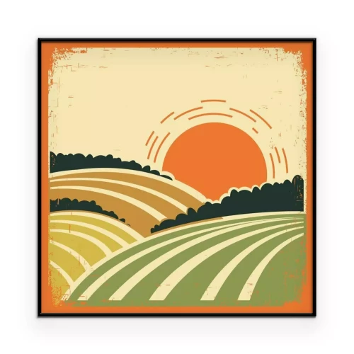 Poster  Un paysage rural de champs dans un style rétro