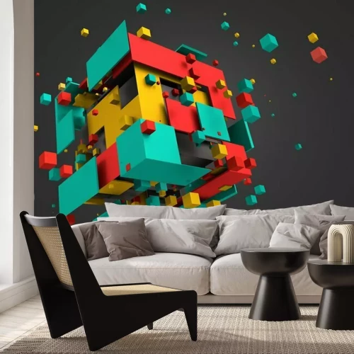 Papier peint  Cubes colorés formant un motif géométrique avec effet 3D