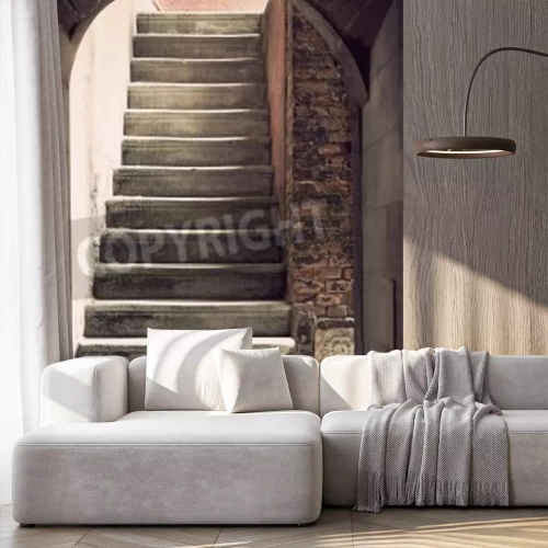 Papier peint  Mysterious ancient empty staircase in sepia