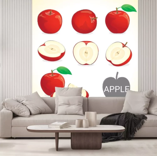 Sticker  Pomme rouge entière et en morceaux