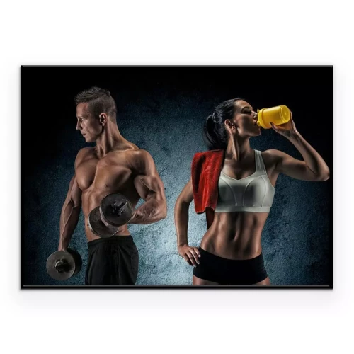 Poster  Athletic homme et femme avec des haltères.