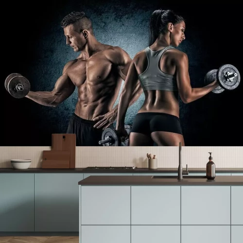 Papier peint  Femme et homme avec des haltères