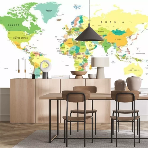Papier peint  Une carte du monde avec des noms de pays aux couleurs pastel
