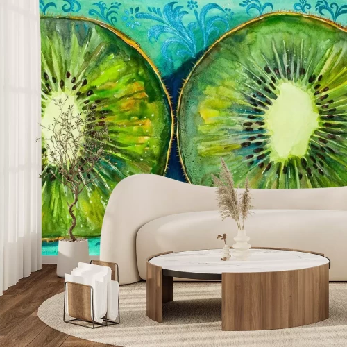 Sticker  Dessiner une aquarelle sur papier, des fruits, kiwi