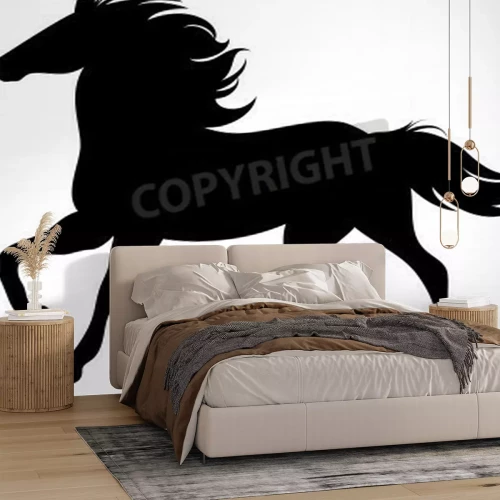 Papier peint  Silhouette de cheval sur fond blanc