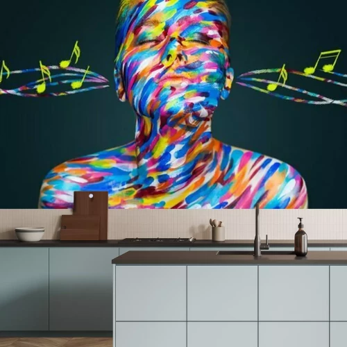 Papier peint  Femme et notes colorées