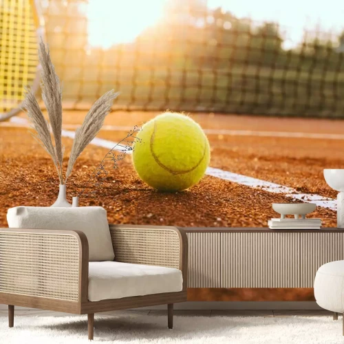 Sticker  Raquette de tennis et une balle sur un court en terre battue