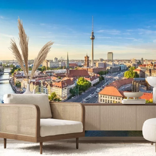 Papier peint  Paysage berlinois avec rivière et tour de télévision