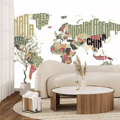 Papier peint  Carte du monde avec noms de pays