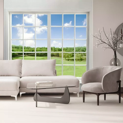 Papier peint  Vue d'une clairière verdoyante d'un étang et d'arbres