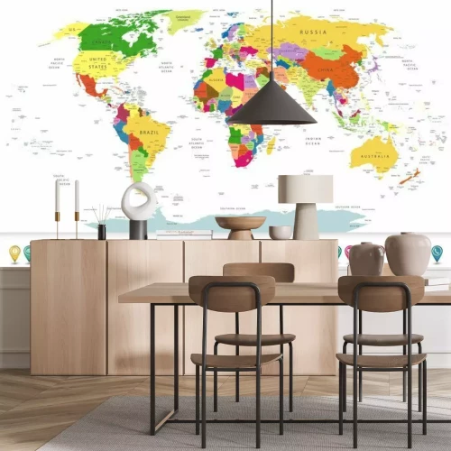 Papier peint  Carte du monde avec marquages sur fond blanc