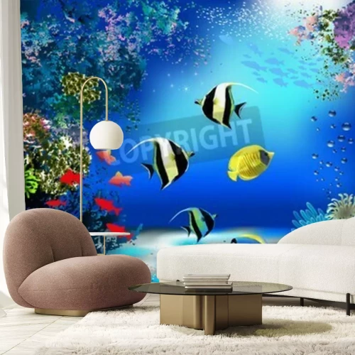 Papier peint  Poissons et plantes océaniques en couleurs