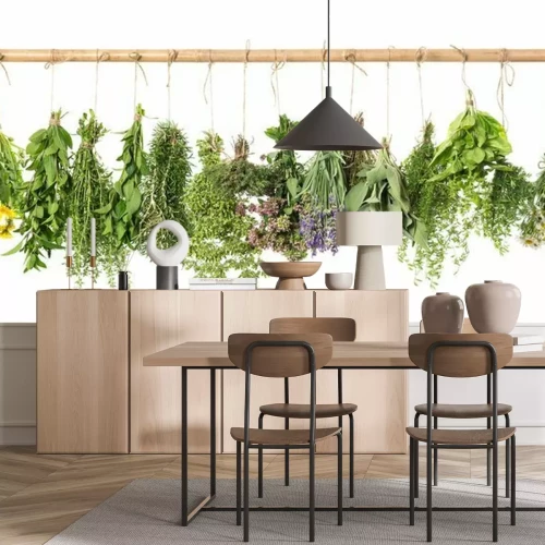 Papier peint  Épices et herbes aromatiques sur un fond blanc