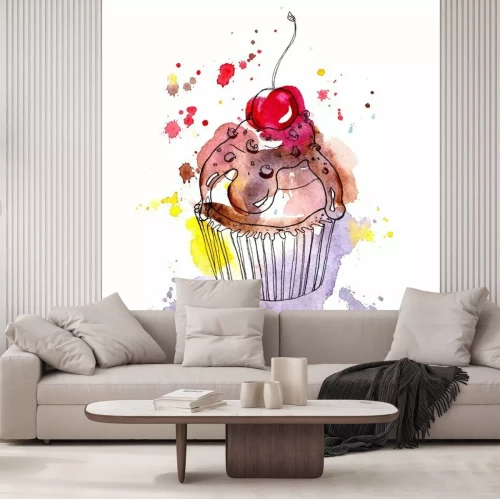 Sticker  Gâteau de gâteau au chocolat et aux cerises. Aquarelle