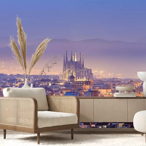 Papier peint  Crépuscule haut de la vue de Barcelone