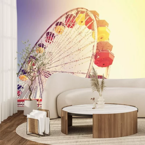 Papier peint  Une grande roue avec des gondoles colorées au soleil