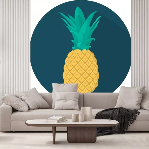 Sticker  Ananas sur un fond rond bleu foncé