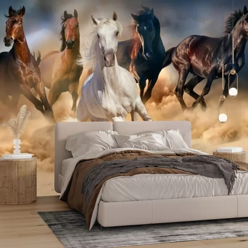 Papier peint  Horse herd run in desert sand storm against dramatic sky