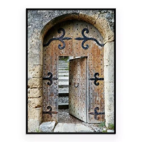 Poster  Ajar vieille porte en bois