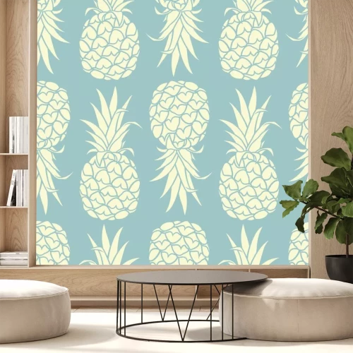Sticker  Ananas exotiques sur fond bleu