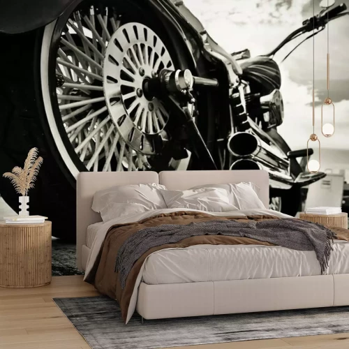 Papier peint  Détail d'une photo de moto en noir et blanc