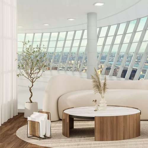 Papier peint  Un immeuble de bureaux moderne et blanc avec vue sur la ville