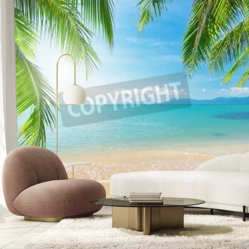 Papier peint  Palmier des tropiques et océan