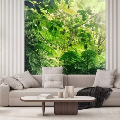 Papier peint  Feuilles de jungle vertes