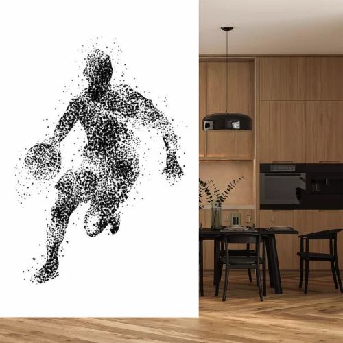 Papier peint  Silhouette d'un basketteur à pois noirs