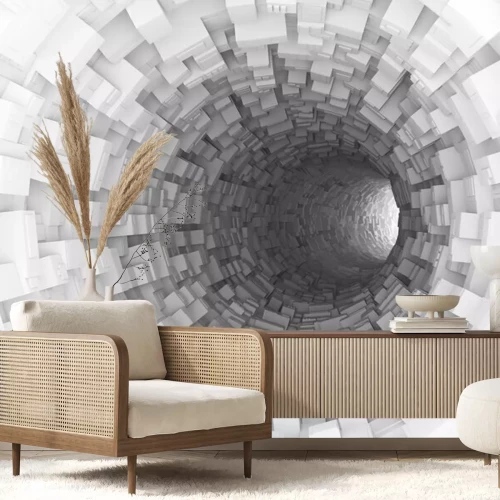 Papier peint  Un tunnel 3D composé de formes rectangulaires blanches