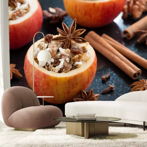 Sticker  Une pomme creuse remplie de noix et de fruits secs