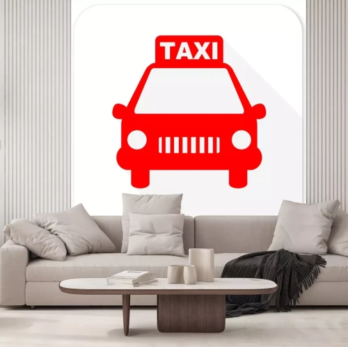 Sticker  Taxi rouge plat icône avec de longues ombres sur fond blanc