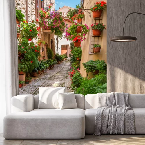 Papier peint  Des géraniums rouges sur des murs