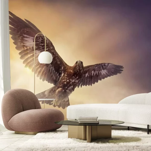 Papier peint  Un aigle en vol avec des rayons de soleil en arrière-plan