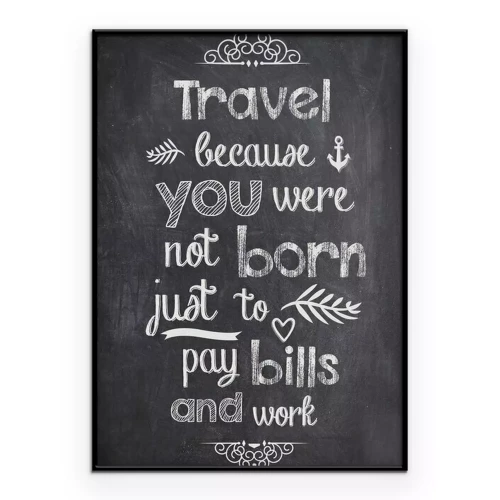 Poster  Voyage, citation, écrit, craie, noir, planche