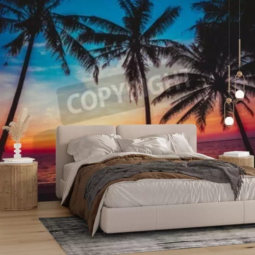 Papier peint  Lever de soleil sous les palmiers