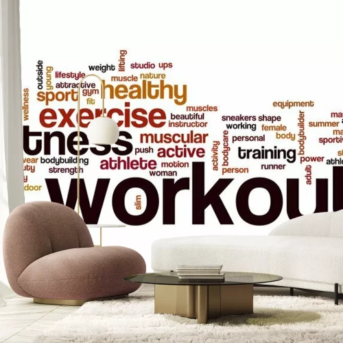 Papier peint  Un nuage de mots avec des slogans de fitness sur fond blanc