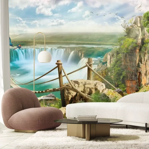 Papier peint  Pont sur cascade