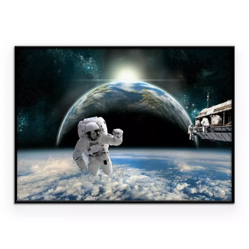 Poster  L'espace avec un astronaute et son vaisseau