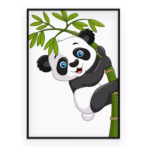 Poster  Panda grimpant au bambou