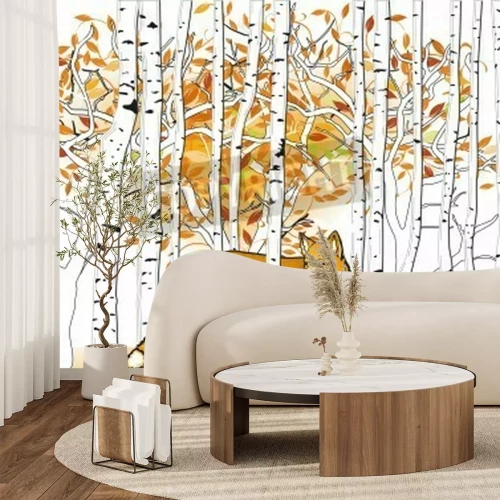 Papier peint  Bouleaux et renard roux