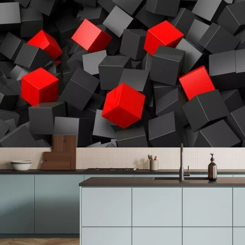 Papier peint  Cubes noirs et rouges en 3D