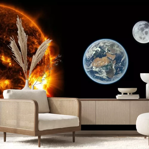 Papier peint  La Lune la Terre et le Soleil