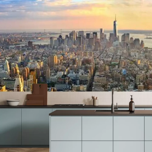 Papier peint  Vue aérienne de Manhattan au coucher du soleil
