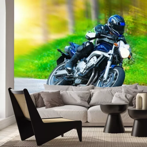 Papier peint  Motard sur un chemin forestier