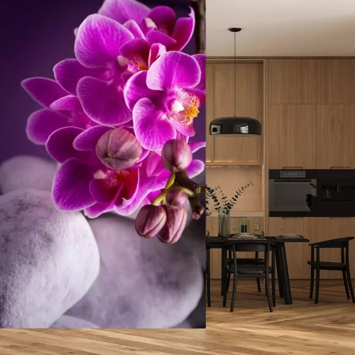 Sticker  Orchidée et pierres de couleur blanche