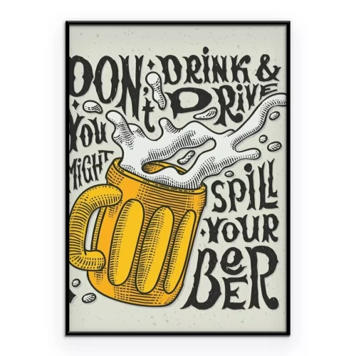 Poster  Dessin vintage d'une chope de bière mousseuse et d'une inscription
