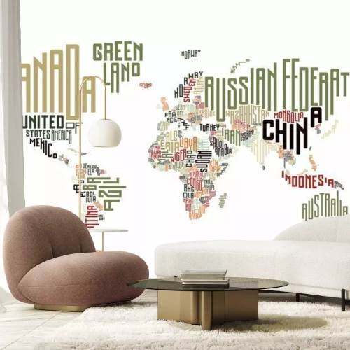 Papier peint  Mappemonde avec continents composés d'inscriptions