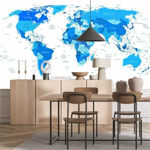 Papier peint  Carte du monde en nuances de bleu