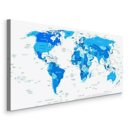 Tableau  Carte du monde en nuances de bleu